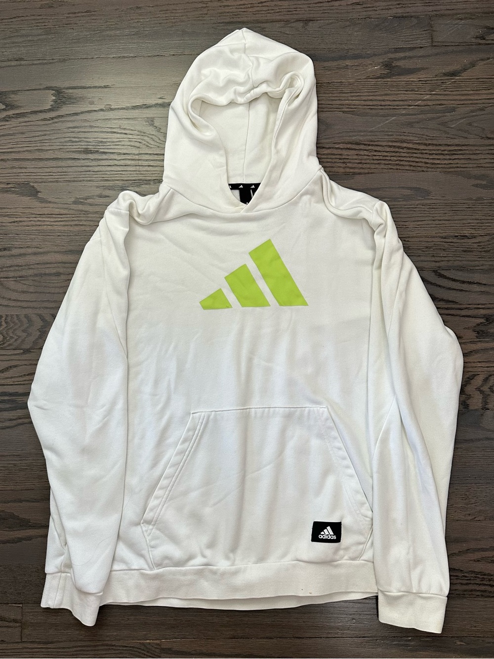 adidas White Crewneck Hoodie with Lime Green Logo